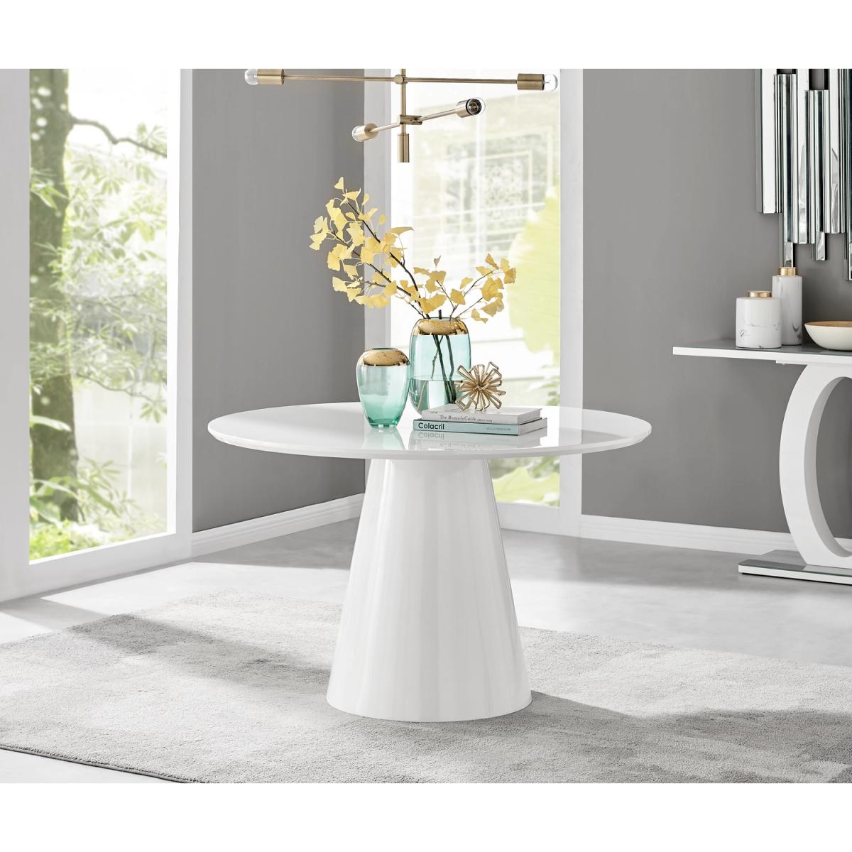 Palma White High Gloss Round Dining Table Pesaro Silver Leg Chairs - Blue / Dining Table & 4 Chairs – image 2