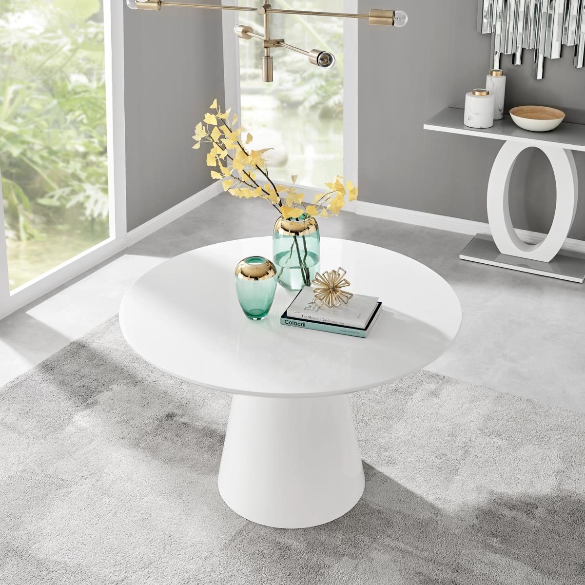 Palma White High Gloss Round Dining Table Pesaro Silver Leg Chairs - Blue / Dining Table & 4 Chairs – image 3