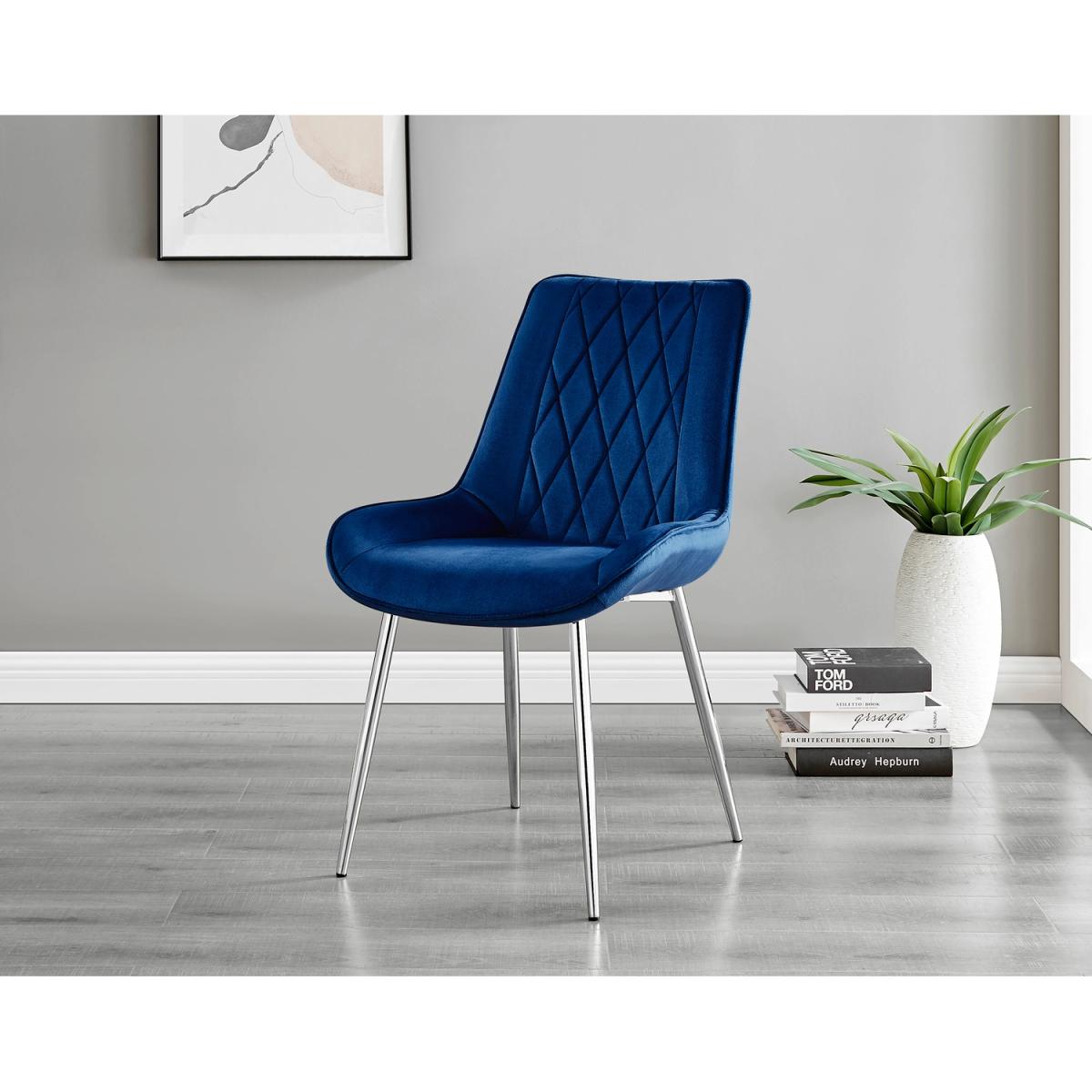 Palma White High Gloss Round Dining Table Pesaro Silver Leg Chairs - Blue / Dining Table & 4 Chairs – image 9