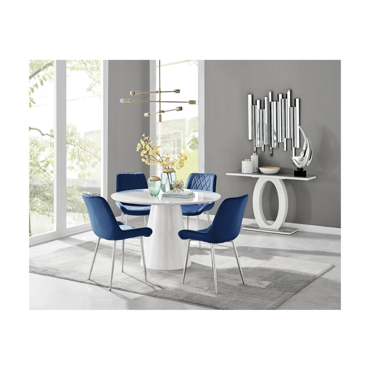 Palma White High Gloss Round Dining Table Pesaro Silver Leg Chairs - Blue / Dining Table & 4 Chairs – image 1