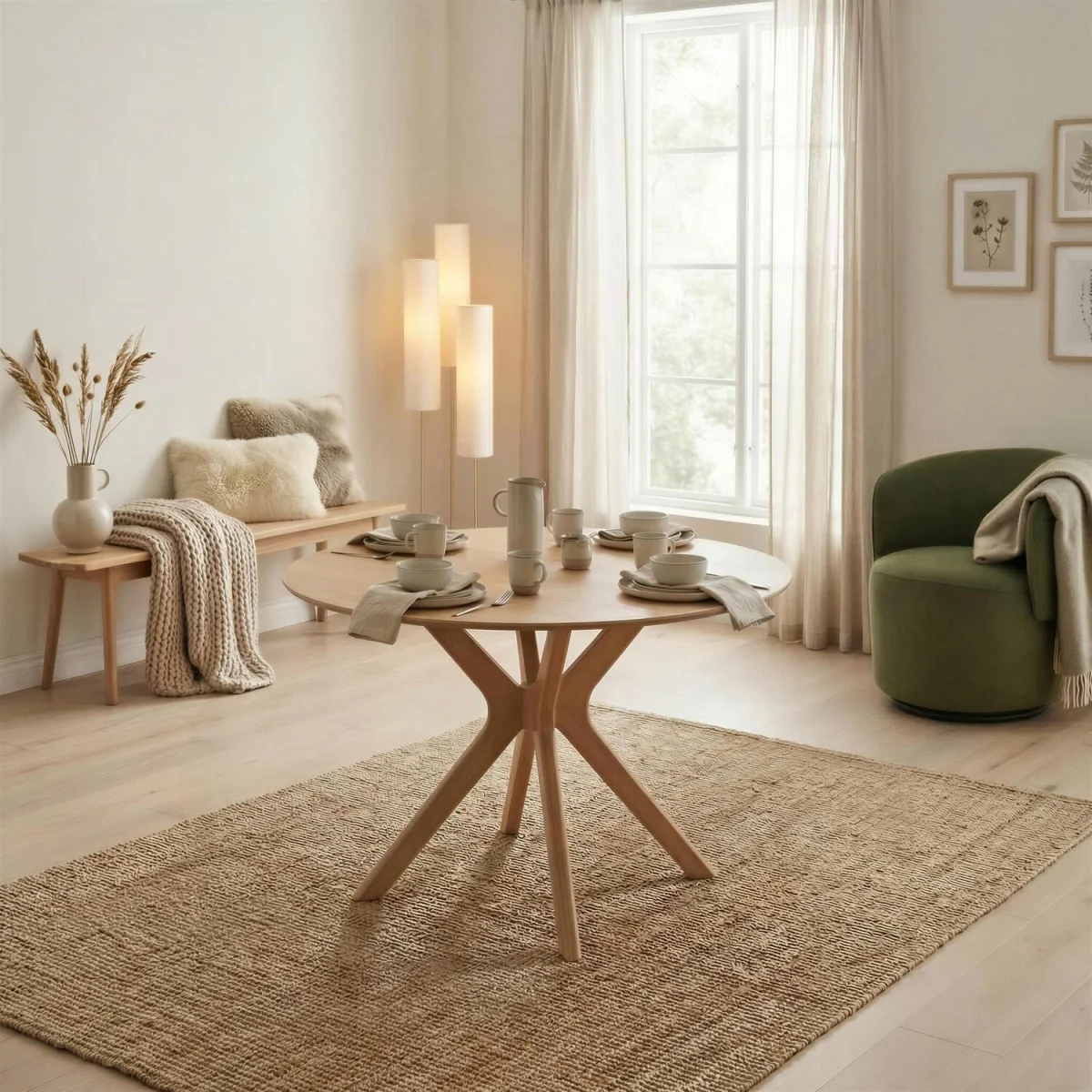 Mette Round Oak Veneer Dining Table 4 Bonnie Chairs - Oak – image 3