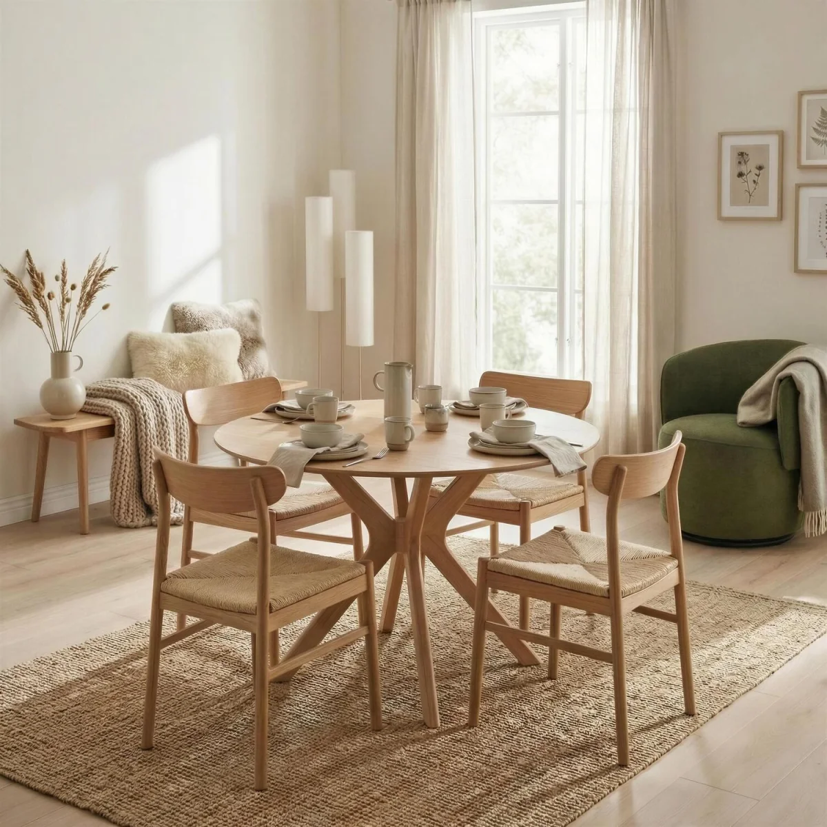 Mette Round Oak Veneer Dining Table 4 Bonnie Chairs - Oak – image 1