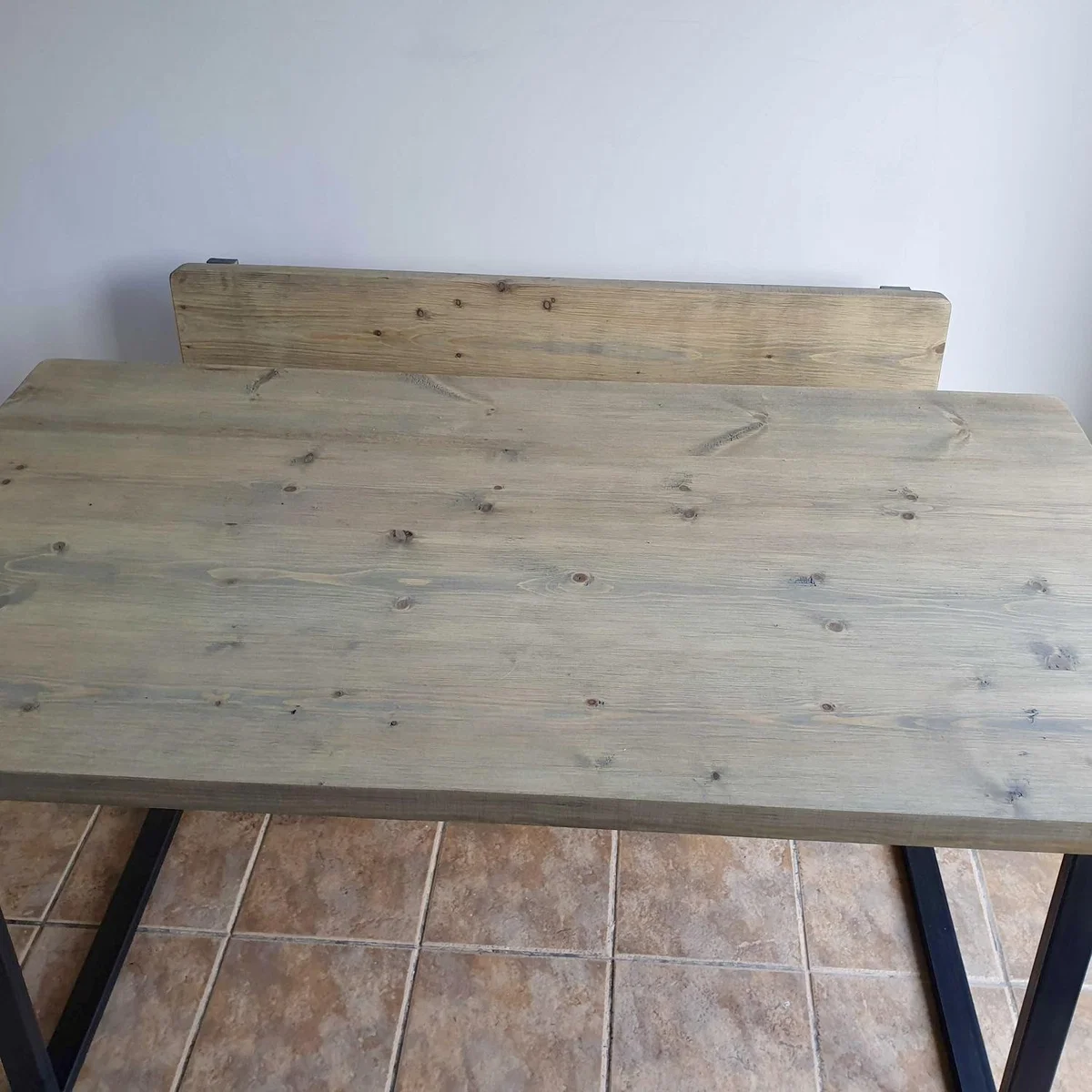 Rustic Handmade Dining Table plus Bench with Back - Grey Wash - Rugger Brown / 100cm / 240cm