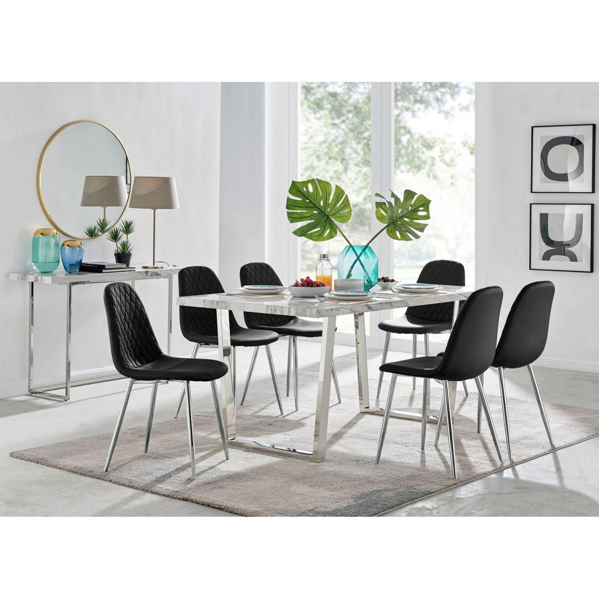 Kylo White Marble Effect Dining Table and 6 Corona Silver Chairs - Cappuccino – image 13