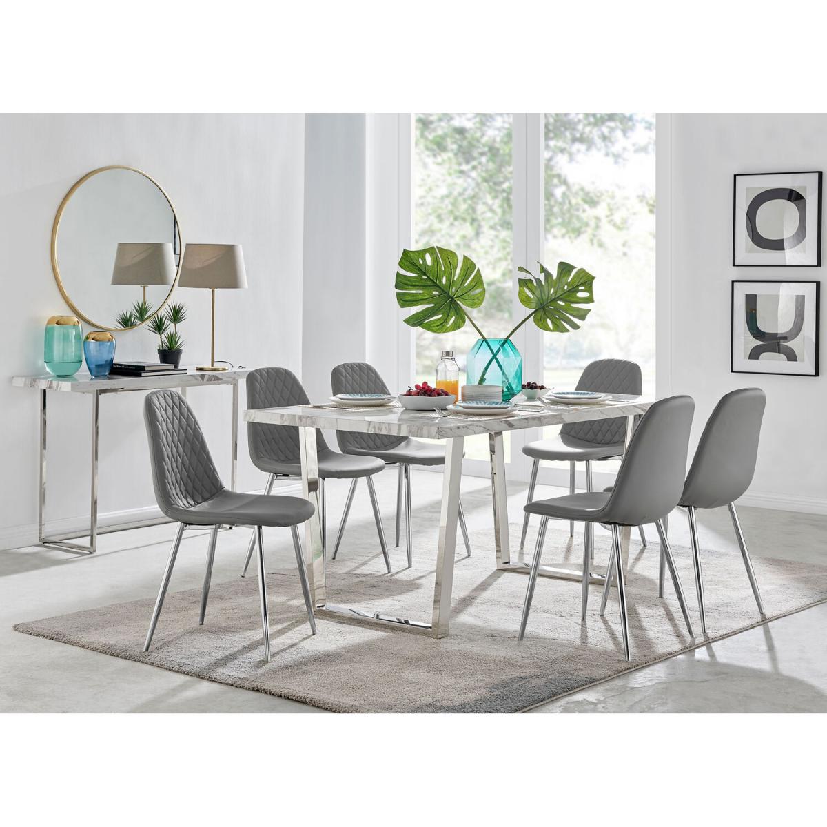 Kylo White Marble Effect Dining Table and 6 Corona Silver Chairs - Cappuccino – image 25