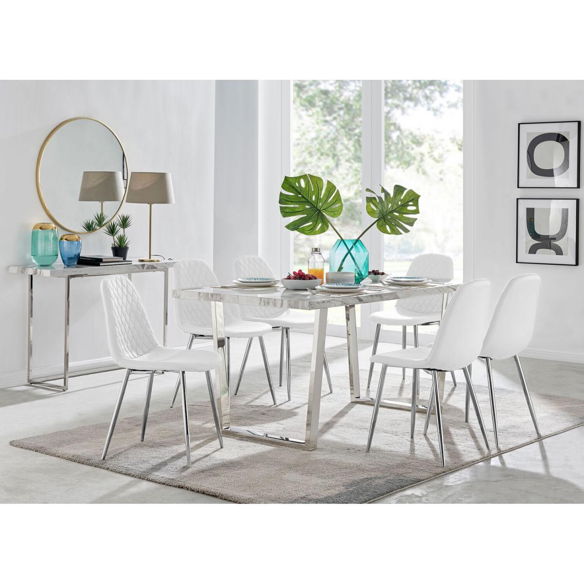 Kylo White Marble Effect Dining Table and 6 Corona Silver Chairs - Cappuccino – image 33