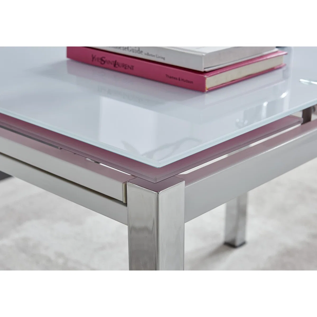 Enna White Glass Extending Dining Table With Four Pesaro Silver Leg Chairs - Green – image 11