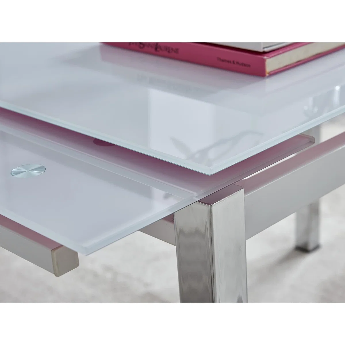 Enna White Glass Extending Dining Table With Four Pesaro Silver Leg Chairs - Green – image 12