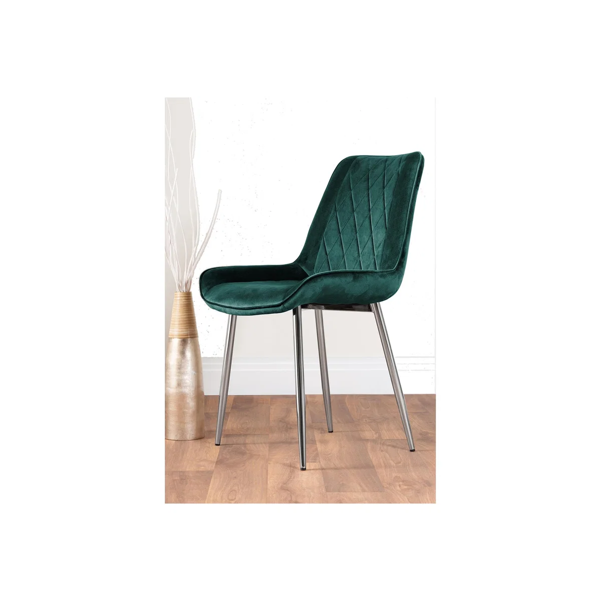 Enna White Glass Extending Dining Table With Four Pesaro Silver Leg Chairs - Green – image 1
