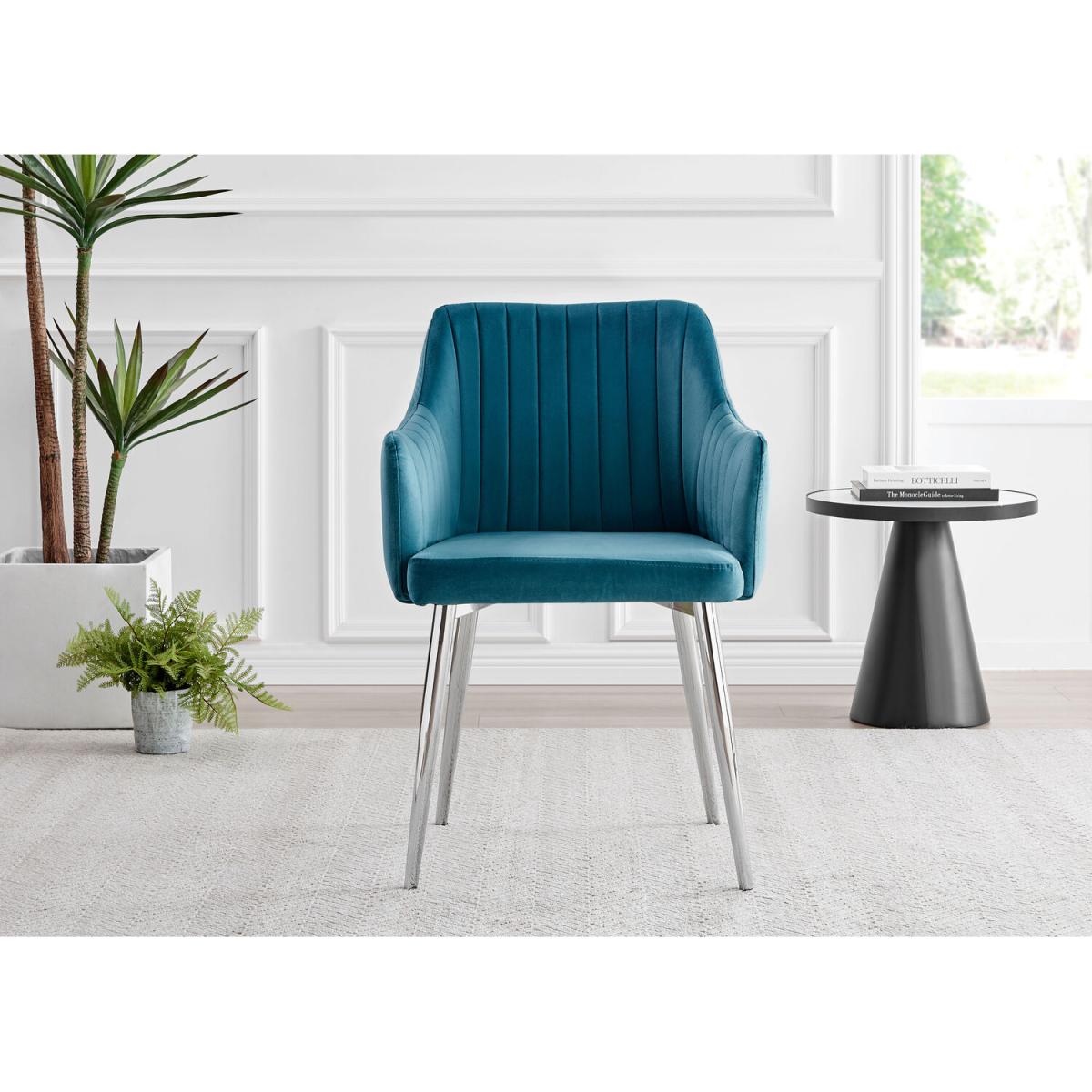 Malmo Glass and Wooden Leg Dining Table and 4 Calla Silver Leg Chairs - Blue – image 2