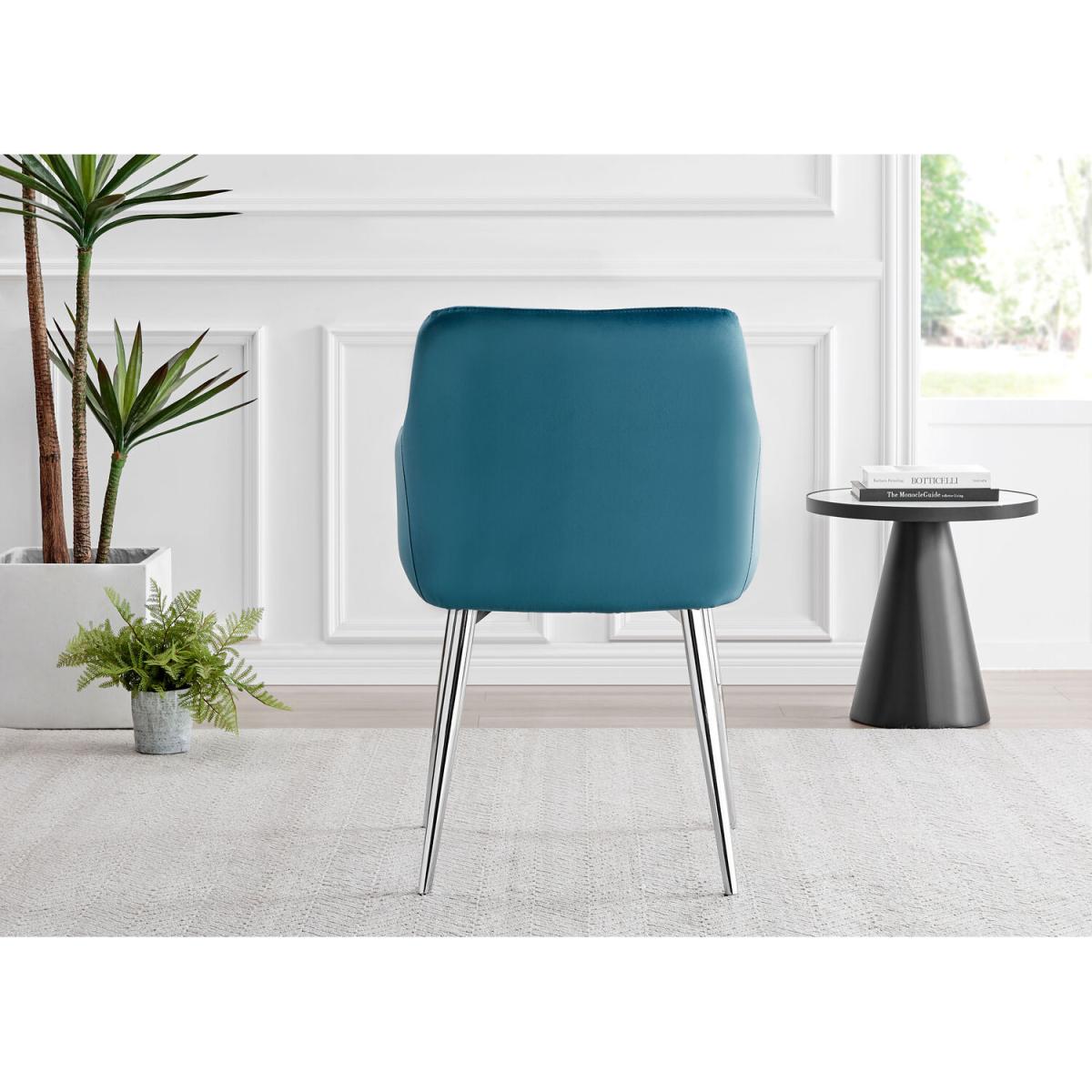 Malmo Glass and Wooden Leg Dining Table and 4 Calla Silver Leg Chairs - Blue – image 3