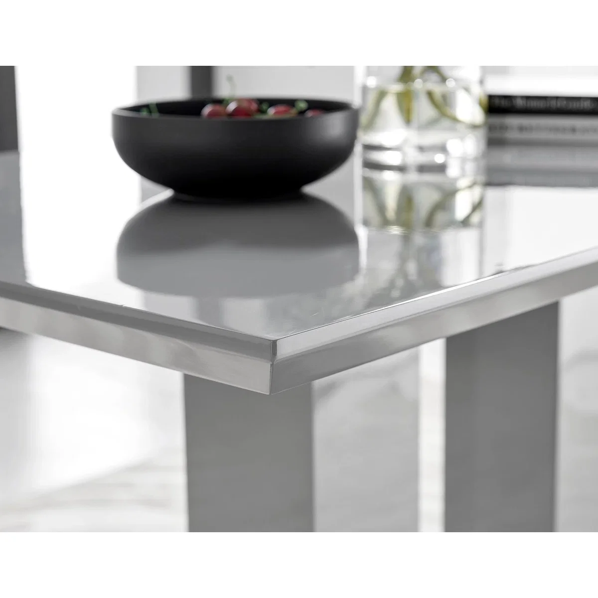 Imperia 4 Grey Dining Table and 4 Pesaro Black Leg Chairs - Blue – image 2
