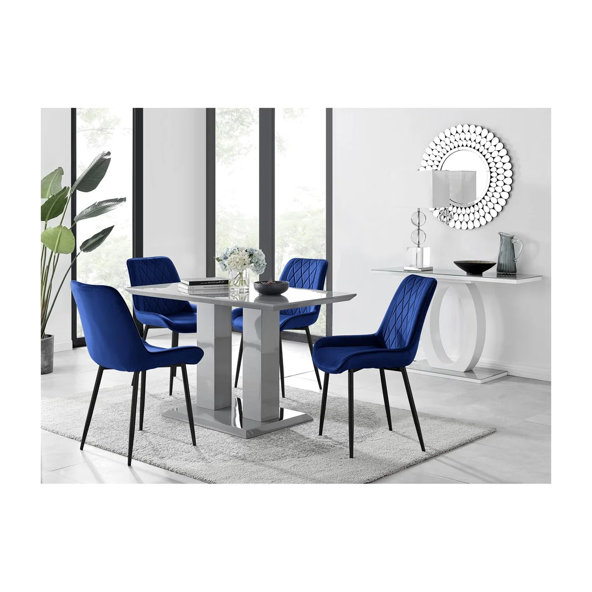 Imperia 4 Grey Dining Table and 4 Pesaro Black Leg Chairs - Blue – image 1