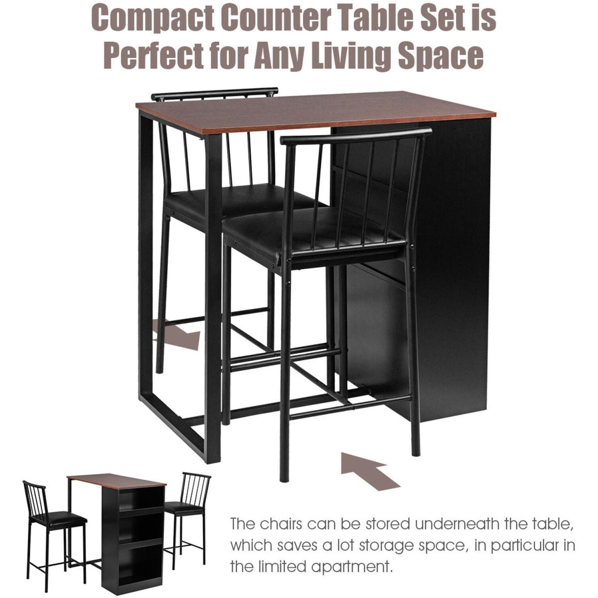 Costway 3 Piece Bar Pub Counter Table Set-Brown - Brown – image 3