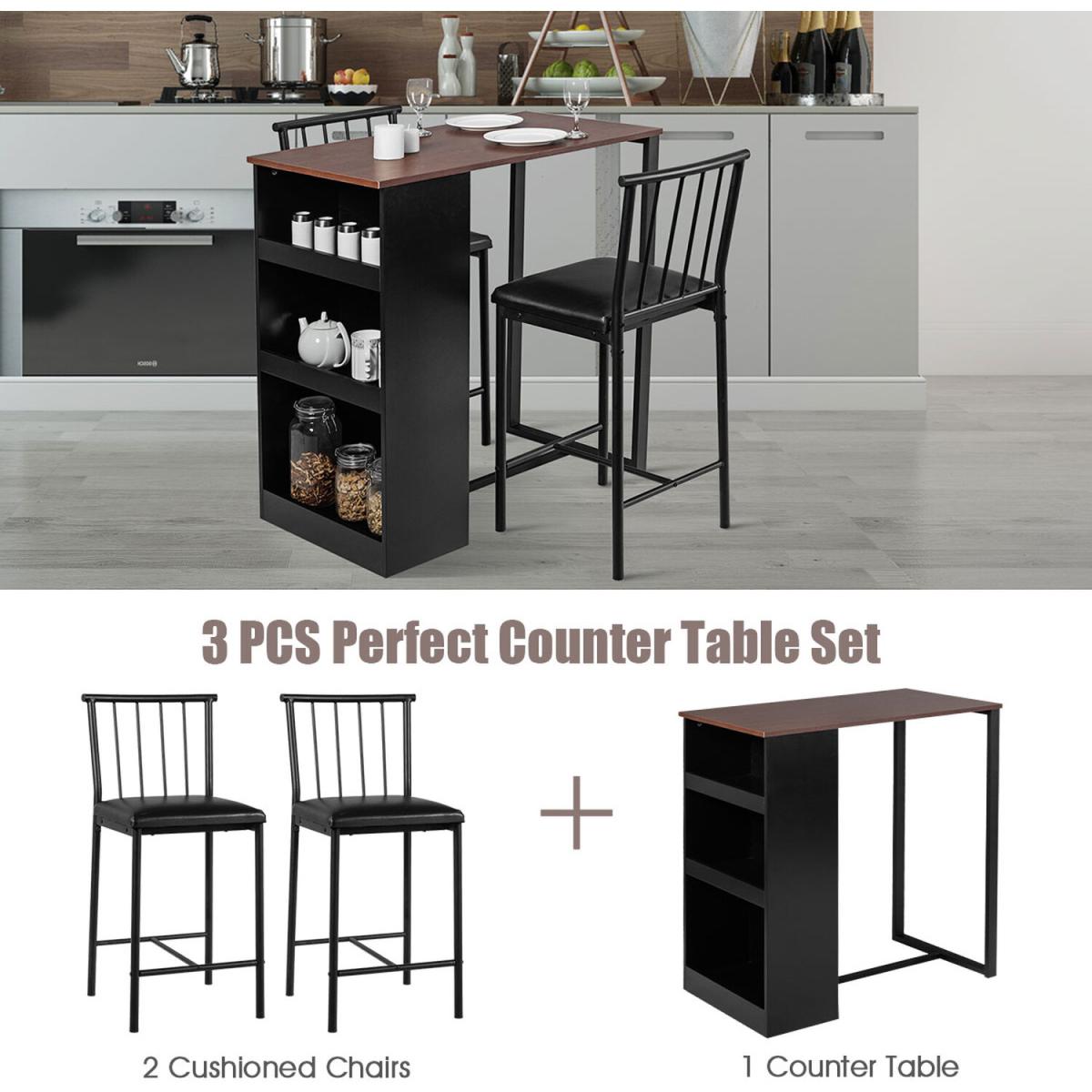 Costway 3 Piece Bar Pub Counter Table Set-Brown - Brown – image 5