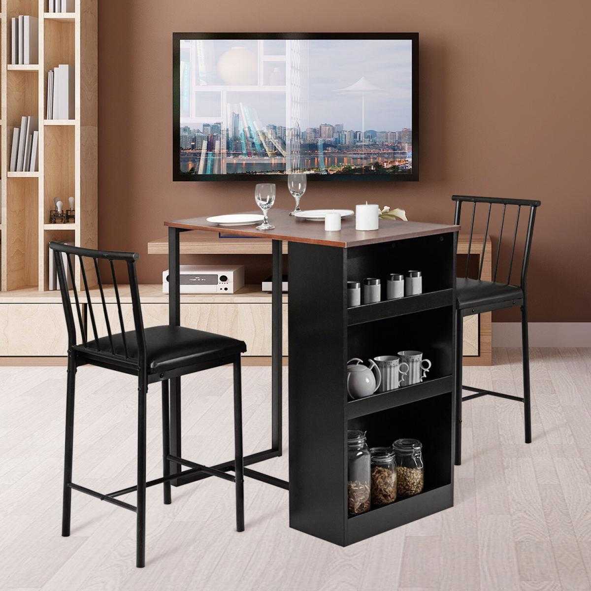 Costway 3 Piece Bar Pub Counter Table Set-Brown - Brown – image 6