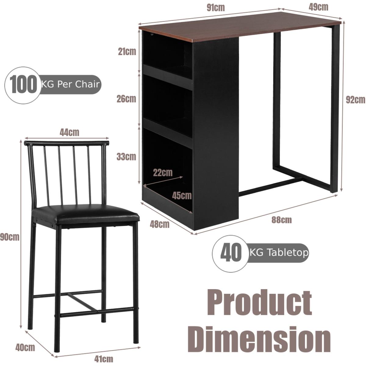 Costway 3 Piece Bar Pub Counter Table Set-Brown - Brown – image 7