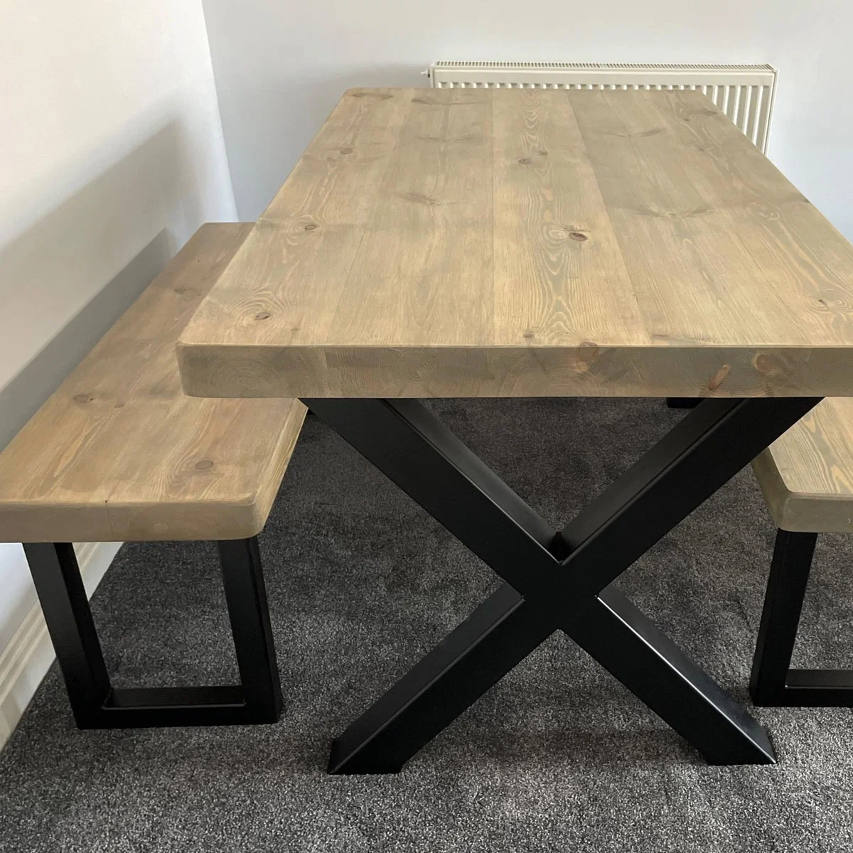 Handmade Chunky Rustic Dining Table plus Bench - Grey Wash - Rugger Brown / 280cm / 112kg