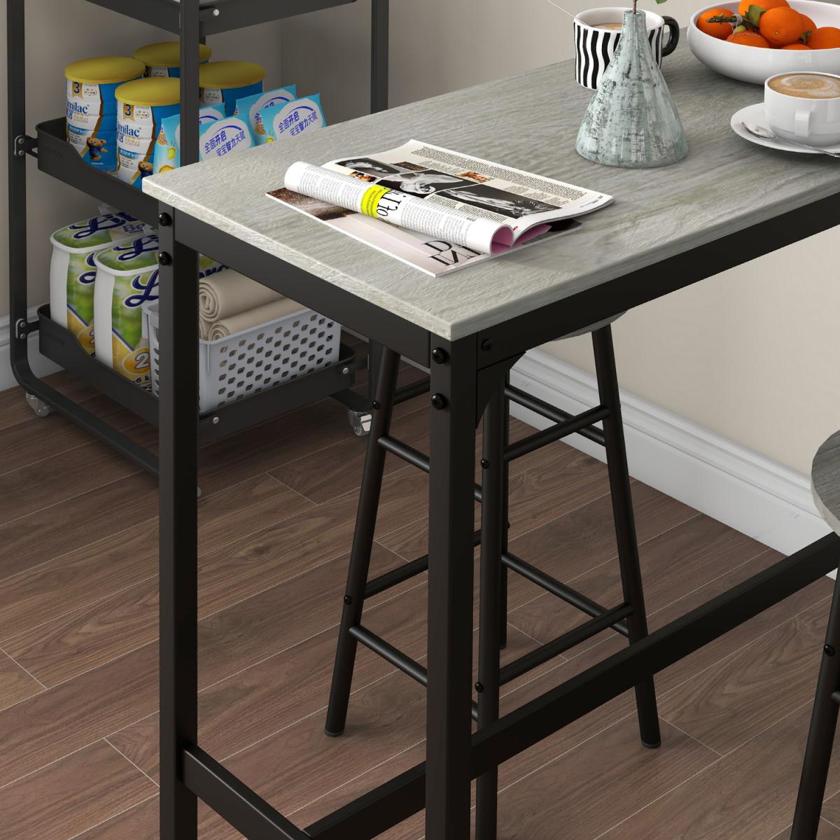3 Piece Bar Table Set with 2 Stools for Small Space - Grey – image 3
