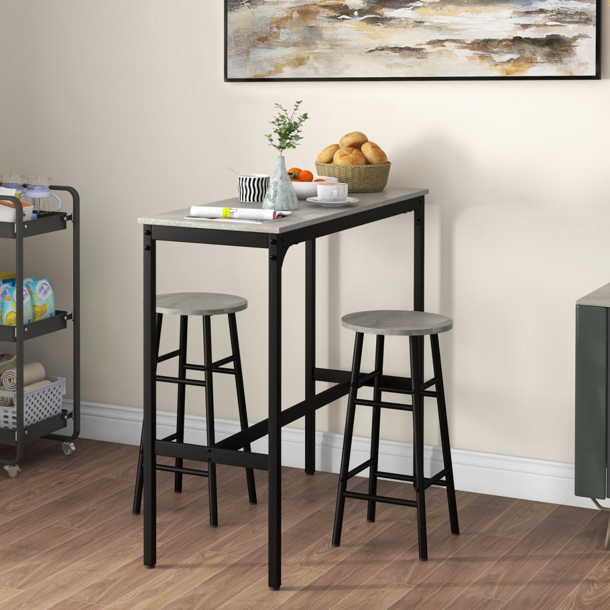 3 Piece Bar Table Set with 2 Stools for Small Space - Grey – image 6