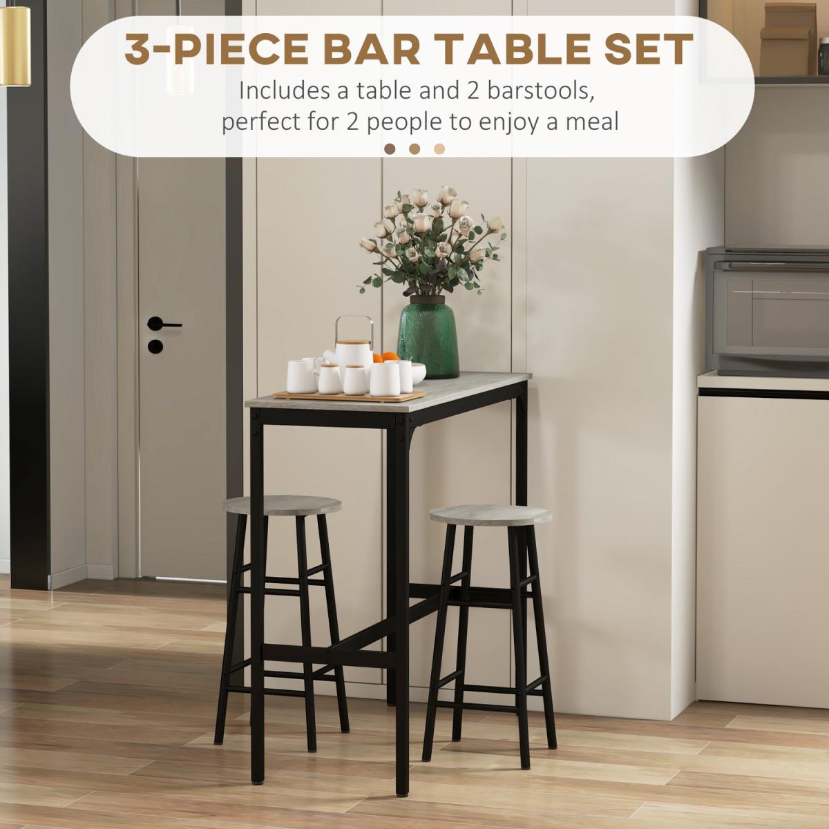3 Piece Bar Table Set with 2 Stools for Small Space - Grey – image 7