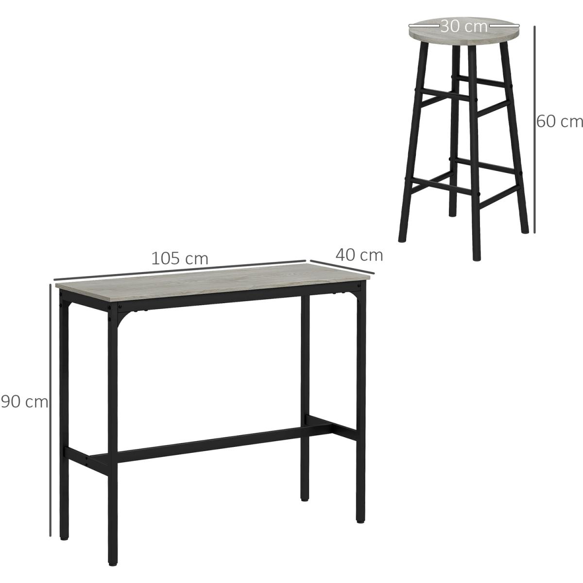 3 Piece Bar Table Set with 2 Stools for Small Space - Grey – image 8