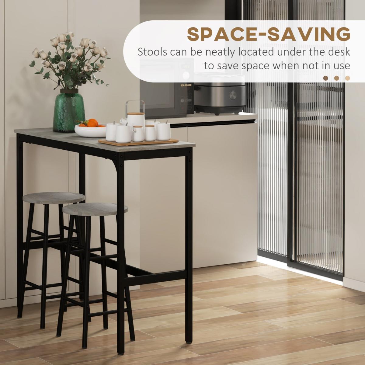 3 Piece Bar Table Set with 2 Stools for Small Space - Grey – image 1