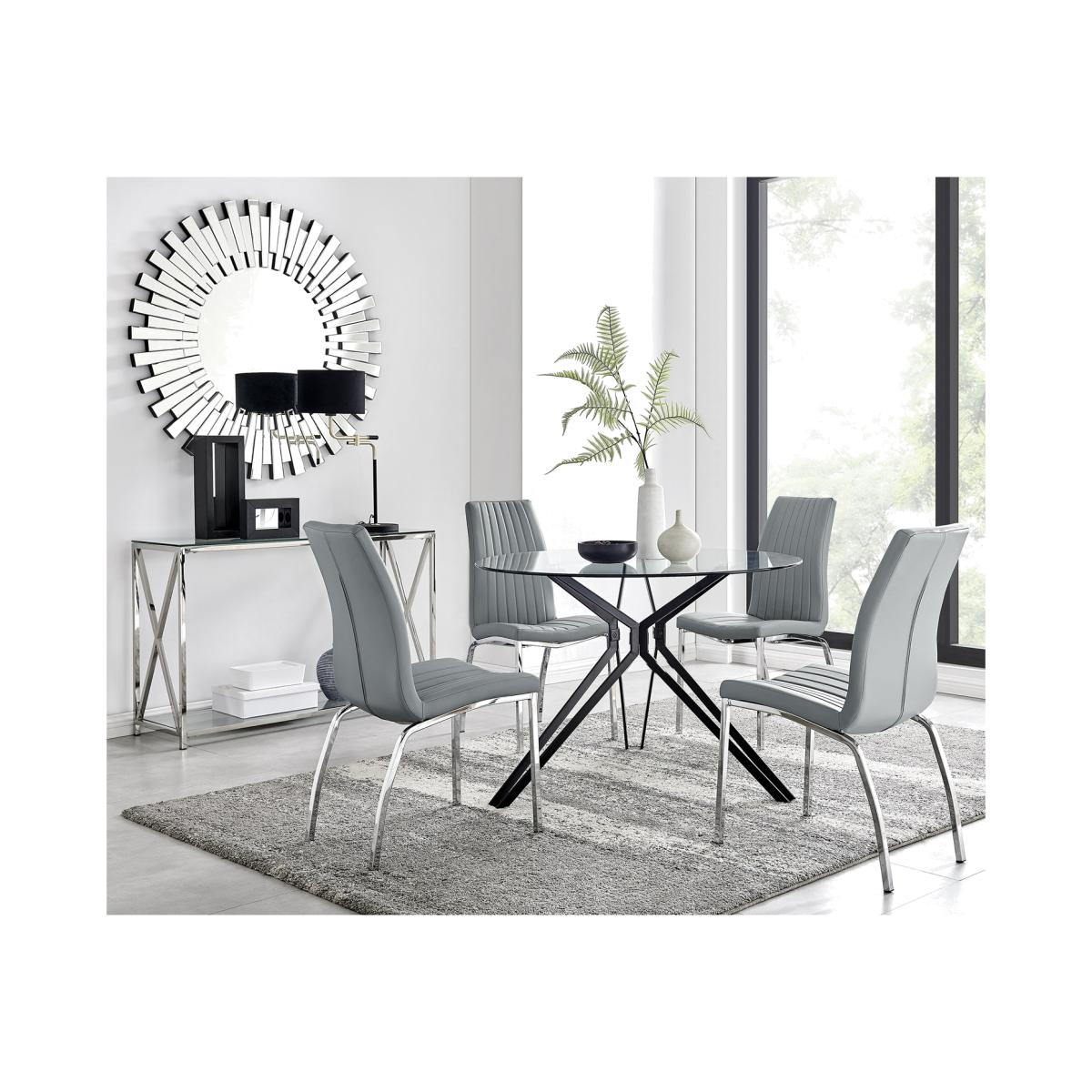 Cascina Glass Chrome Leg Dining Table 4 Isco Chairs - Grey – image 1