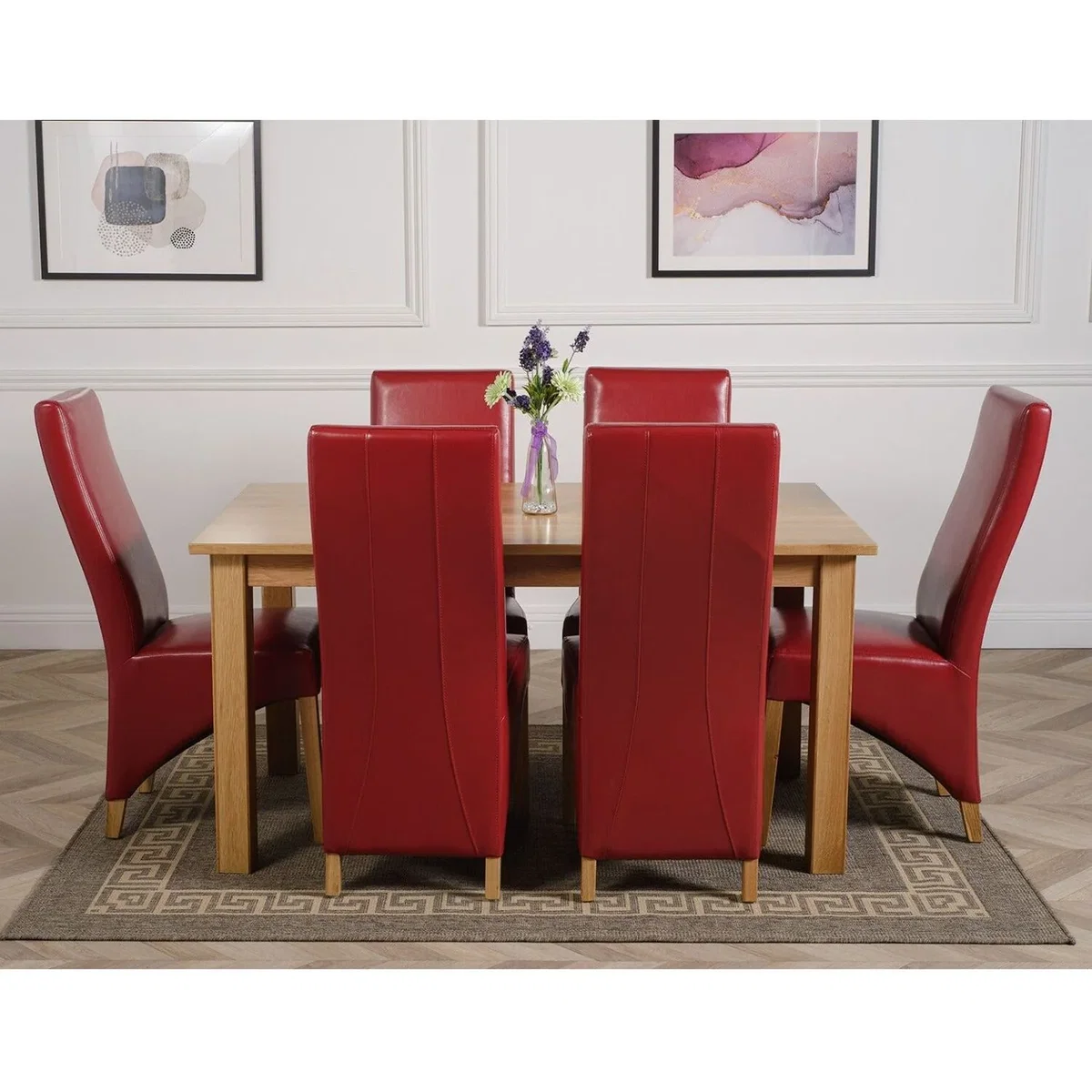 Oslo 150 x 90 cm Medium Oak Dining Table and 6 Lola Leather Chairs - Red – image 13