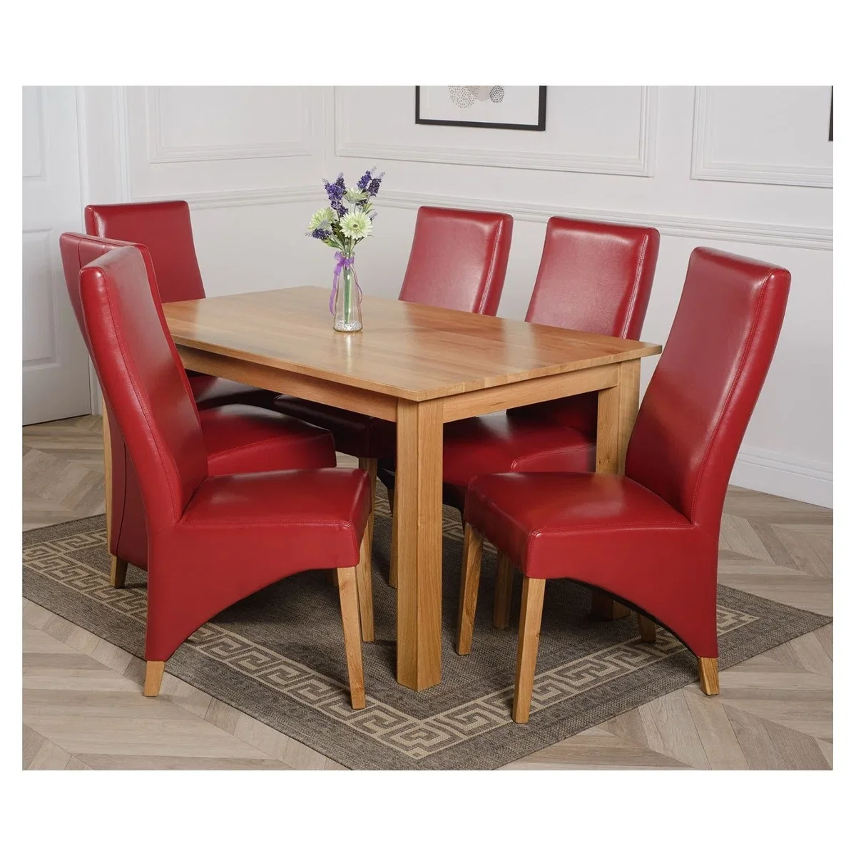 Oslo 150 x 90 cm Medium Oak Dining Table and 6 Lola Leather Chairs - Red – image 14