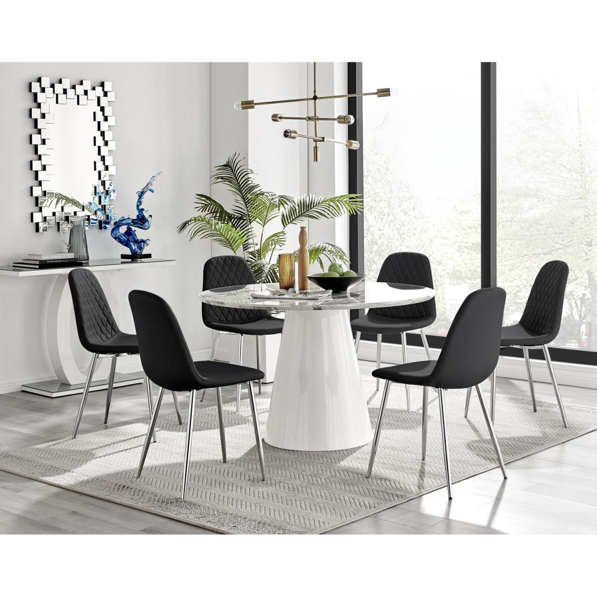 Palma White Marble Effect Dining Table and 6 Corona Silver Chairs - Black – image 11