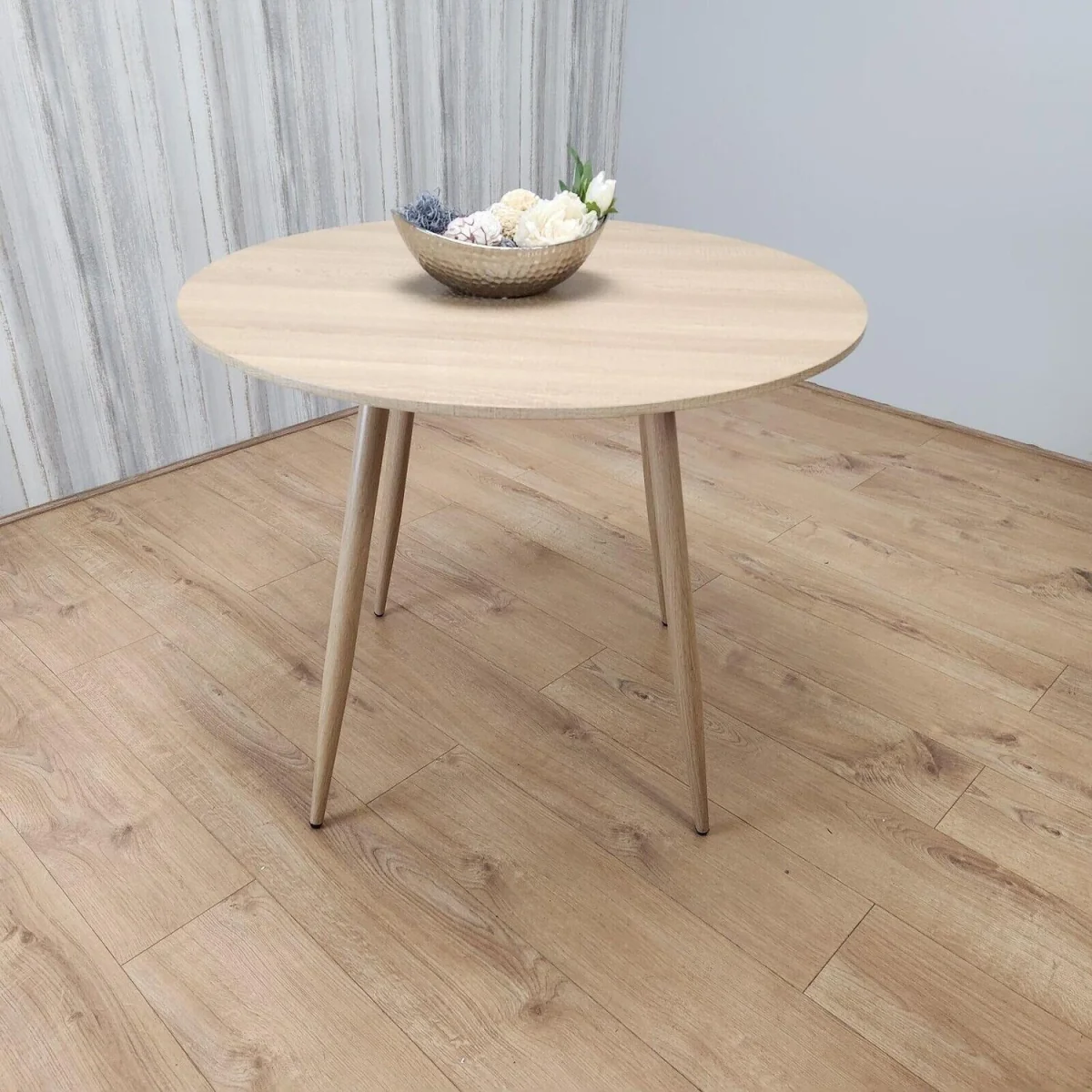 Modern Round Dining Table Set With 4 colourful plastic Chairs Dining Room Furniture - Brown – image 2