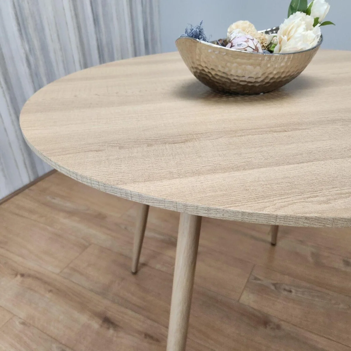 Modern Round Dining Table Set With 4 colourful plastic Chairs Dining Room Furniture - Brown – image 3