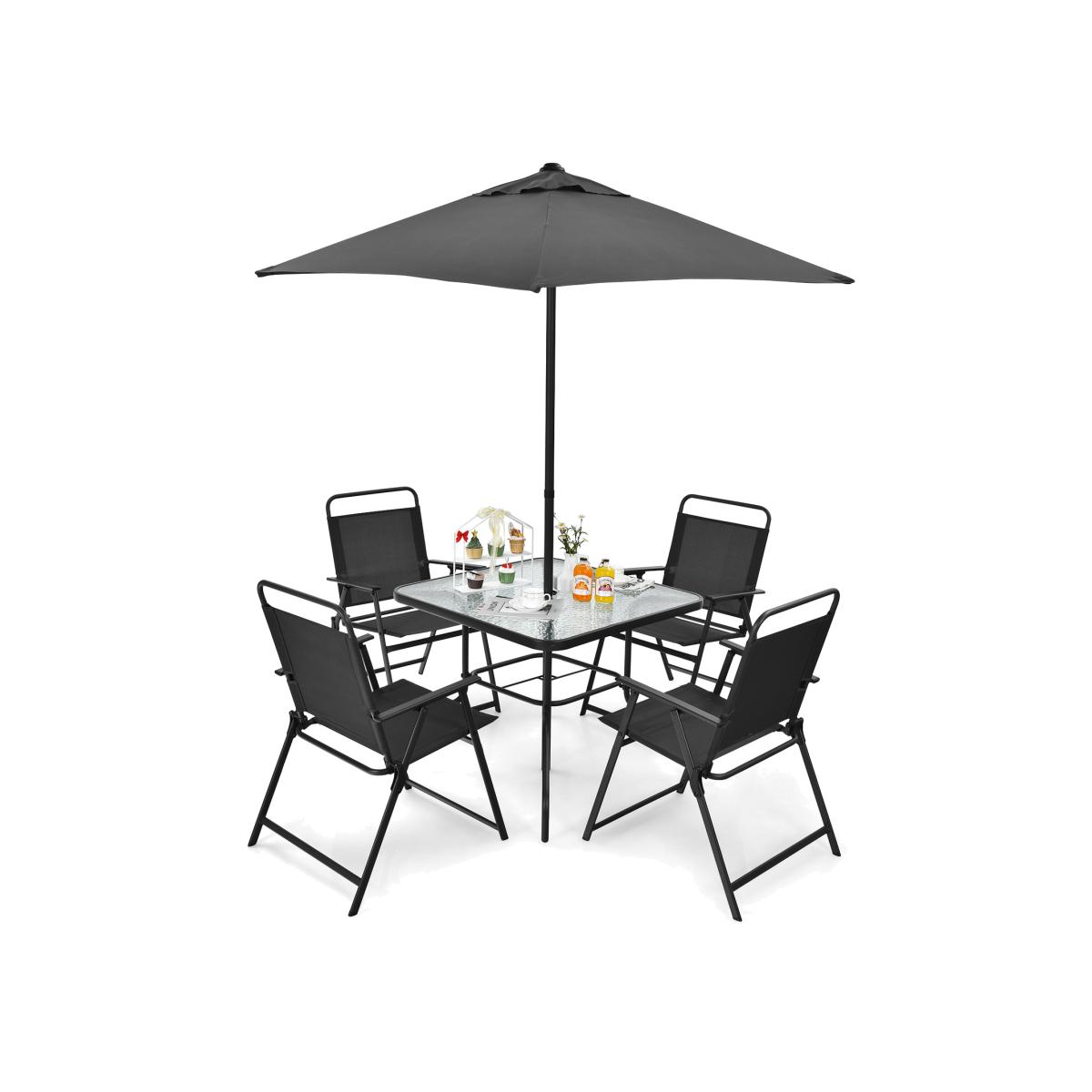 6 Pcs Folding Patio Dining Set Grey - Gray