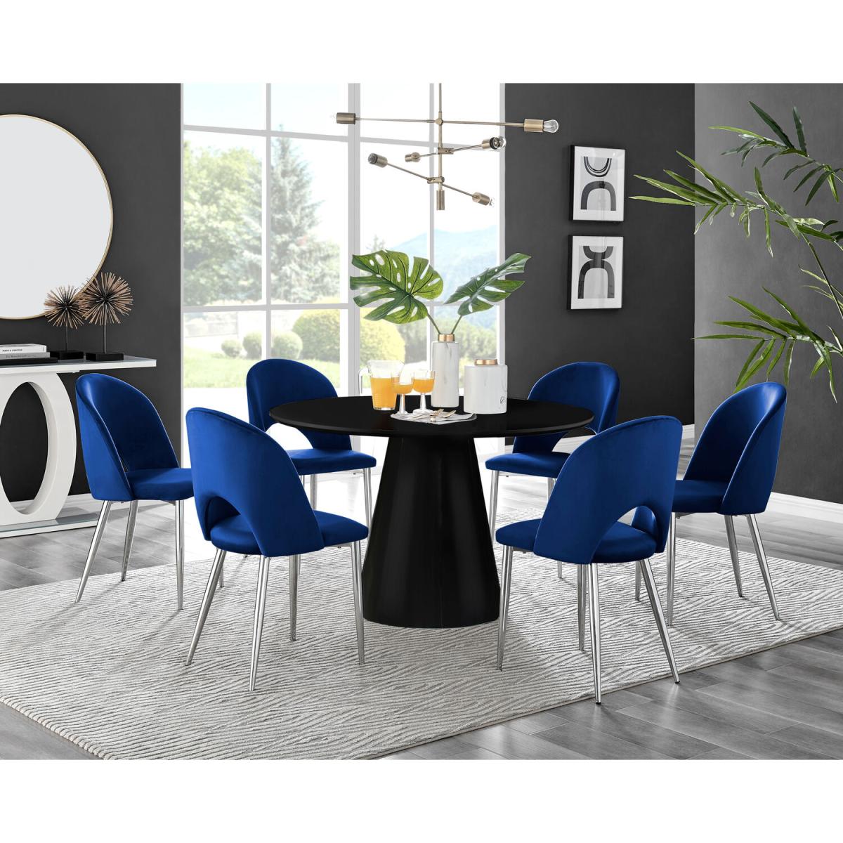 Palma Black High Gloss Round Dining Table and 6 Arlon Silver Leg Chairs - Grey – image 21