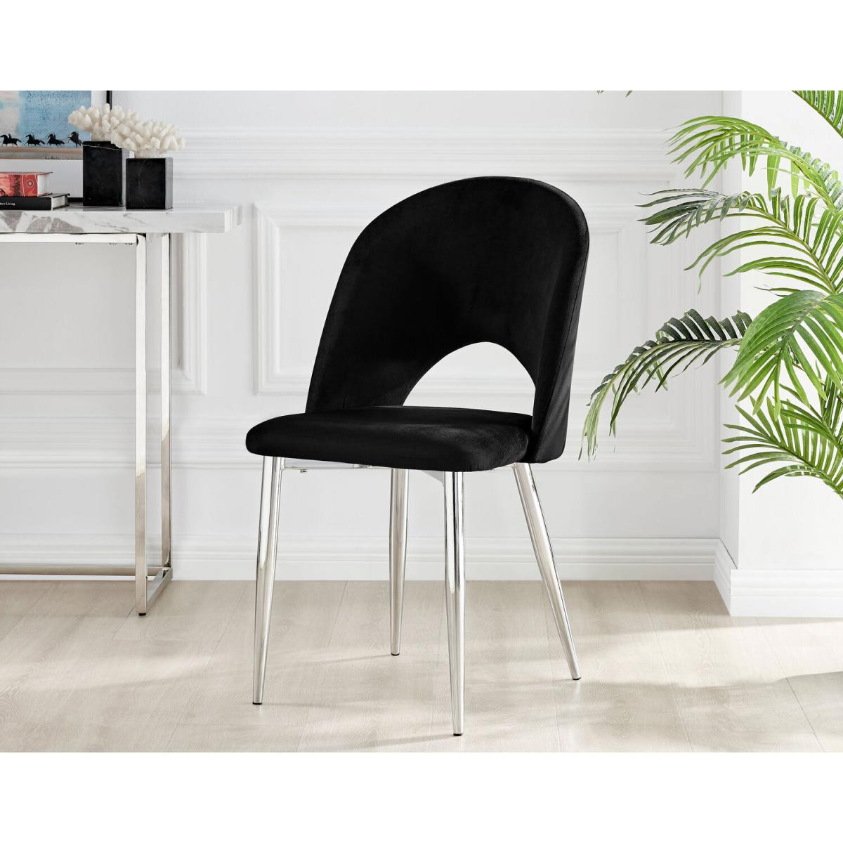 Palma Black High Gloss Round Dining Table and 6 Arlon Silver Leg Chairs - Grey – image 7