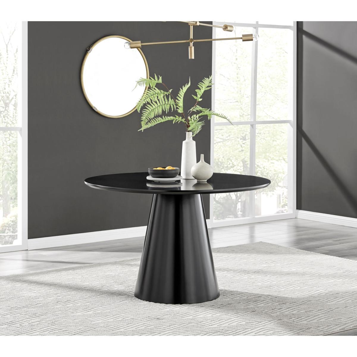 Palma Black High Gloss Round Dining Table and 6 Arlon Silver Leg Chairs - Grey – image 10