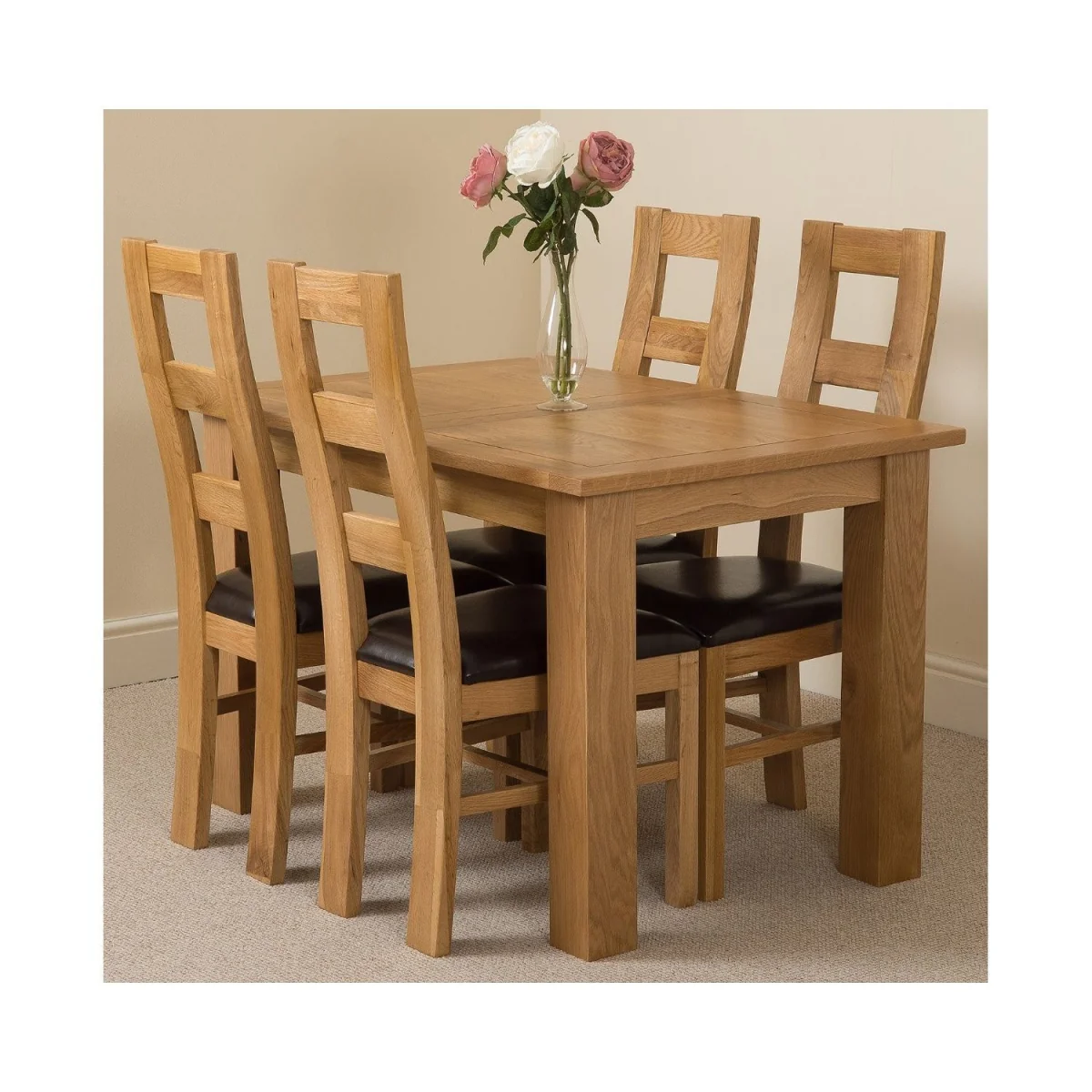 Hampton 120-160cm Oak Extending Dining Table and 4 Yale Chairs - Brown – image 12