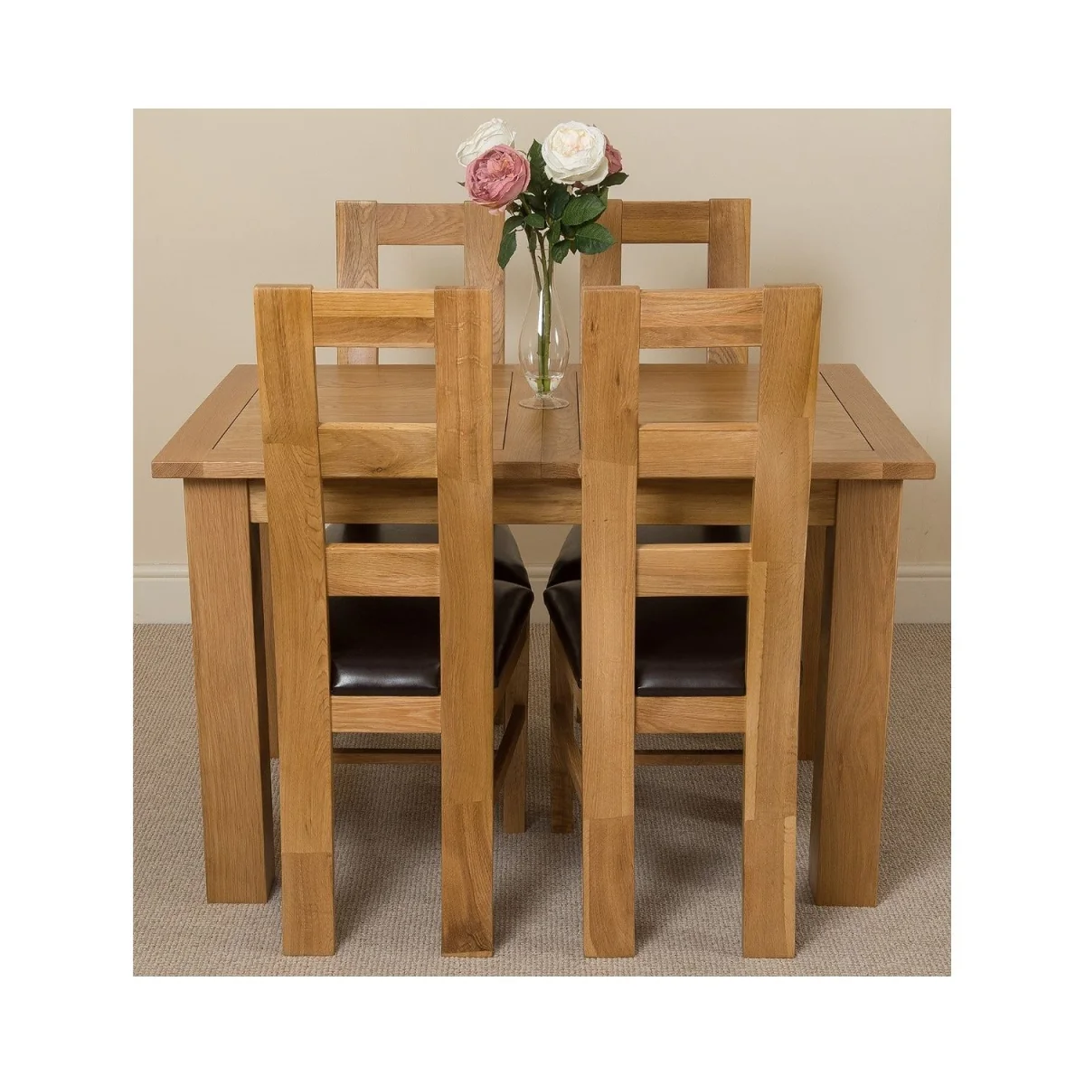 Hampton 120-160cm Oak Extending Dining Table and 4 Yale Chairs - Brown – image 13