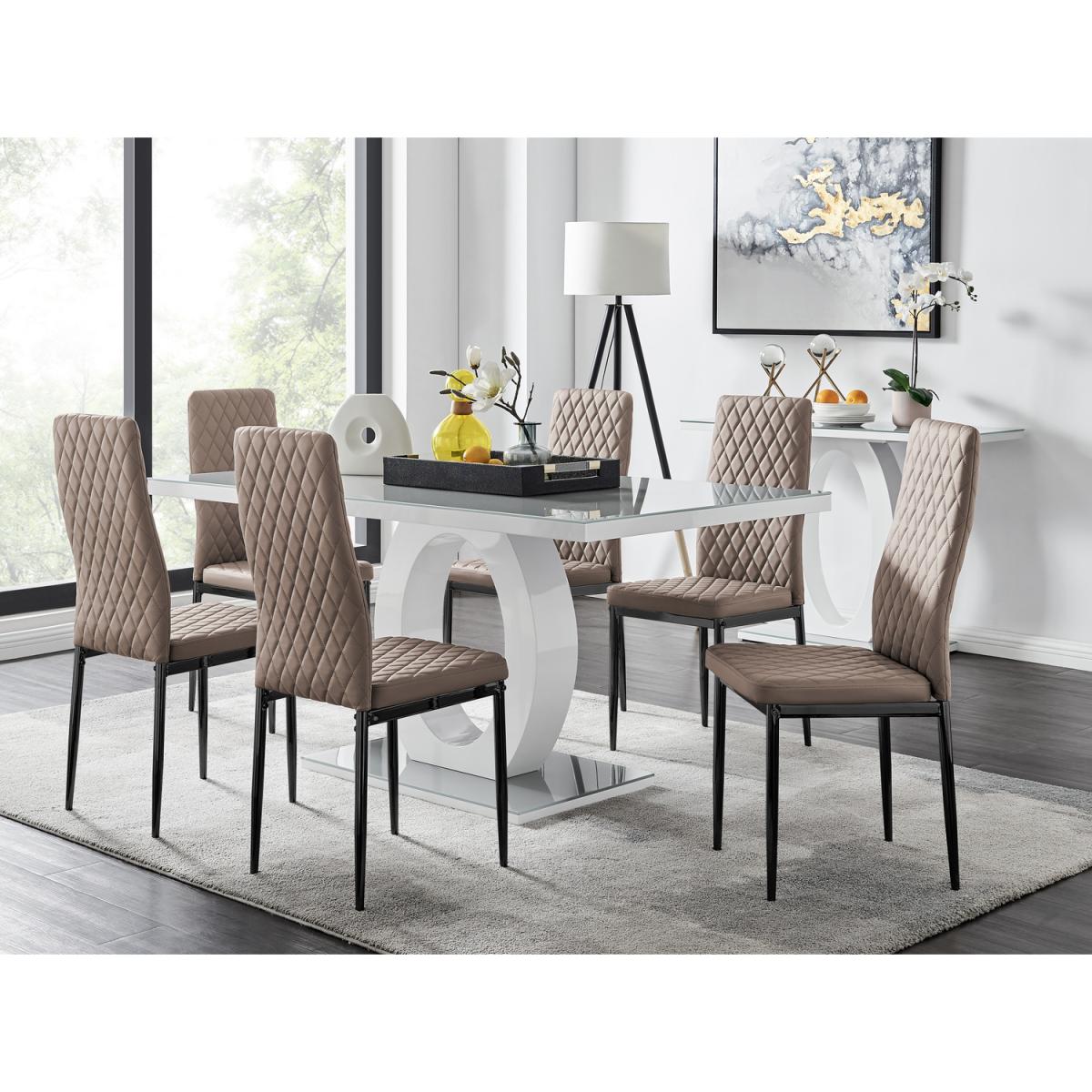 Giovani 6 Grey Dining Table 6 Milan Black Leg Chairs - Yellow – image 2
