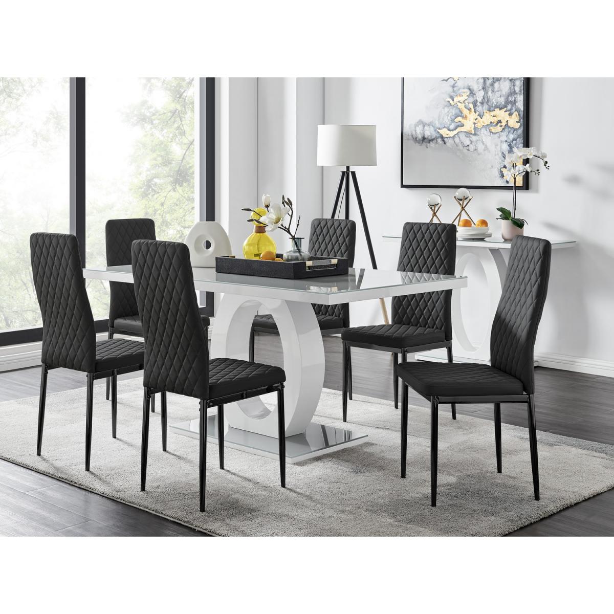 Giovani 6 Grey Dining Table 6 Milan Black Leg Chairs - Yellow – image 3