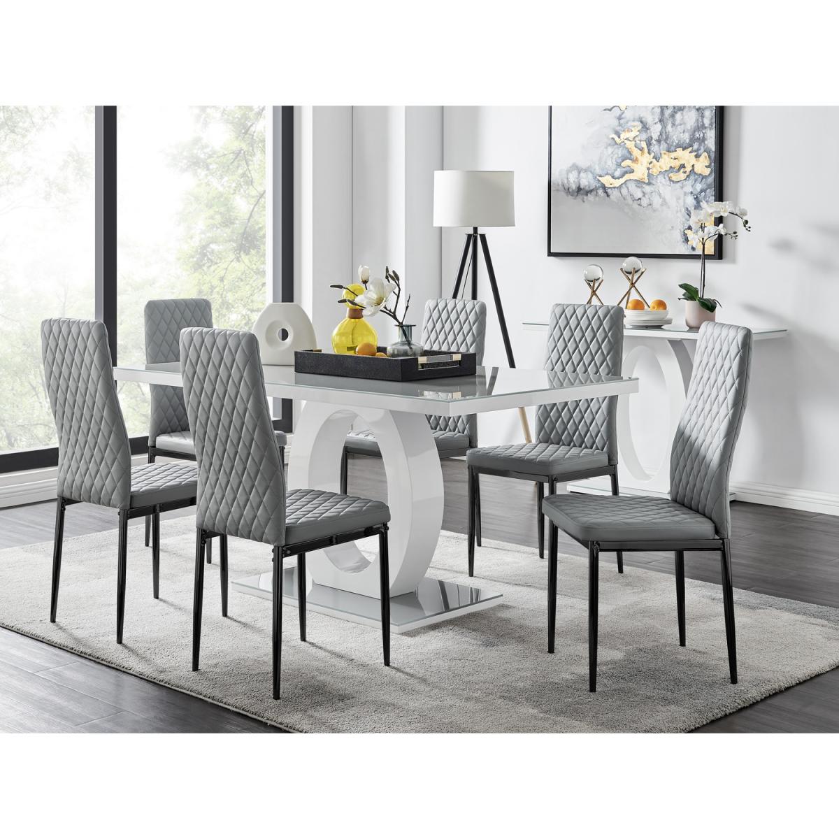 Giovani 6 Grey Dining Table 6 Milan Black Leg Chairs - Yellow – image 4