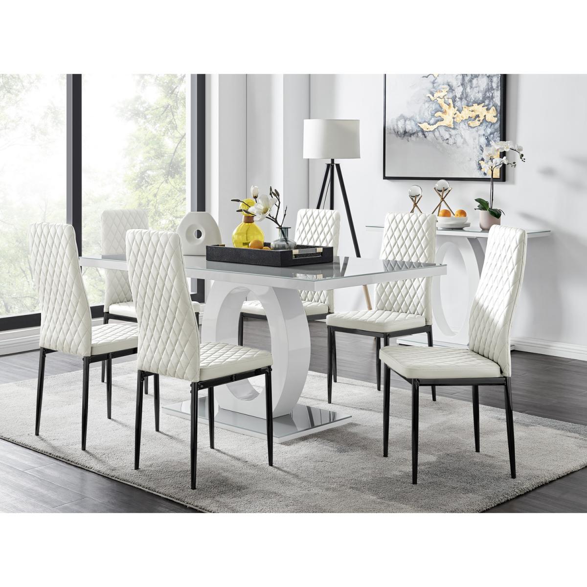 Giovani 6 Grey Dining Table 6 Milan Black Leg Chairs - Yellow – image 5
