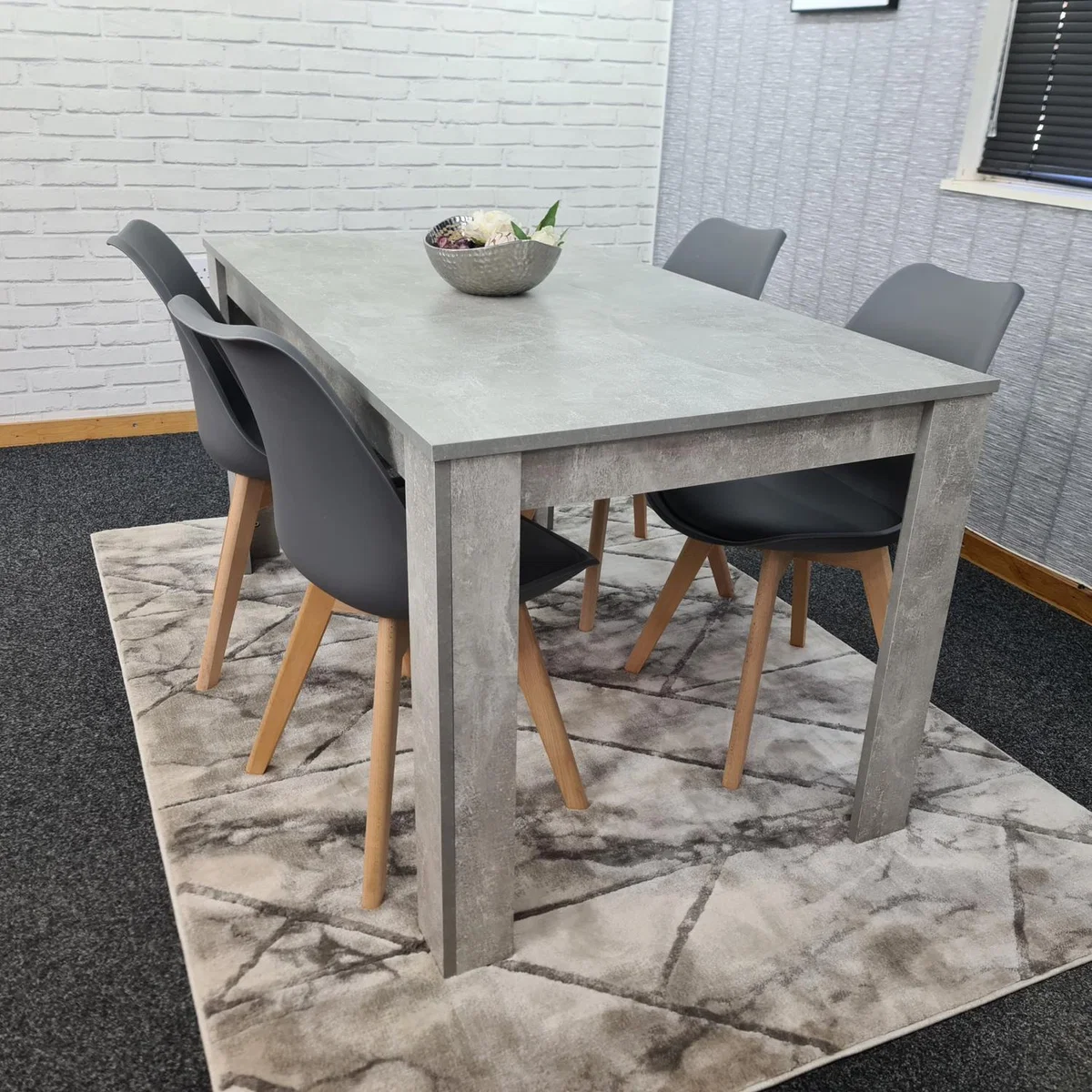 Stone Grey Effect Table with 4 Chairs Dining Set - Stone Grey Effect / 28kg