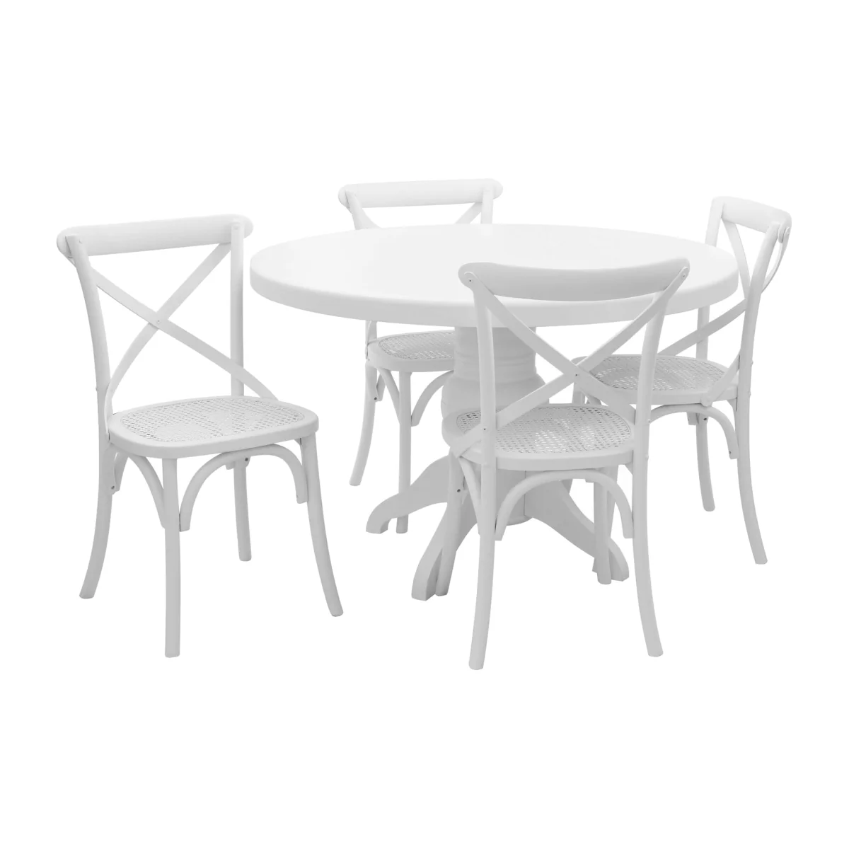 Vermont White Wash Round Dining Table with 4 Chairs Set - White