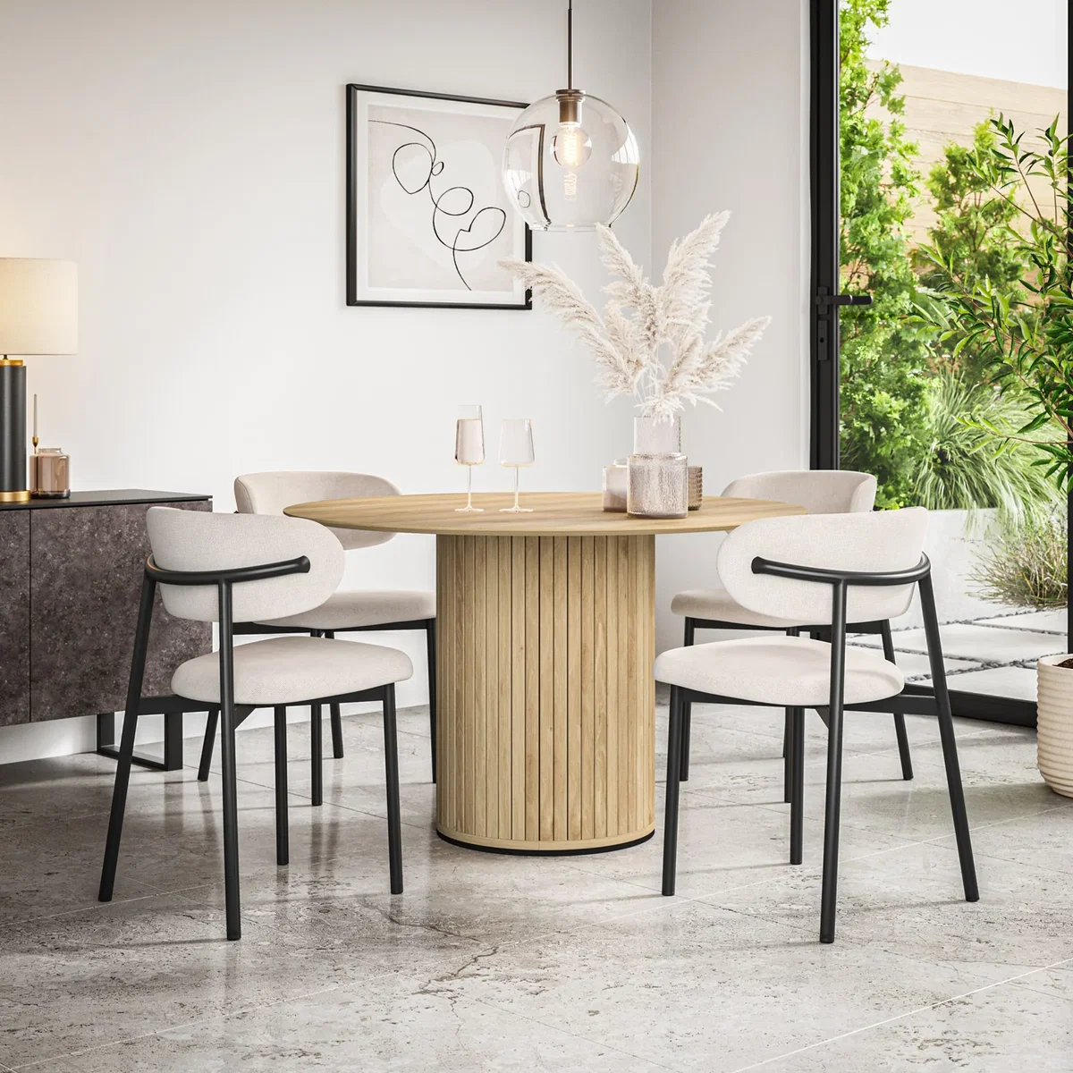 Furniture Online Arlo Oak Table Top W Oak Legs + Myla Linen Dining Chair Set Of 6 - Beige – image 1