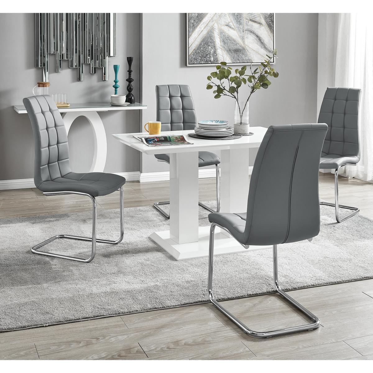 Imperia 4 Modern White High Gloss Dining Table and 4 Murano Chairs Set - Grey – image 16