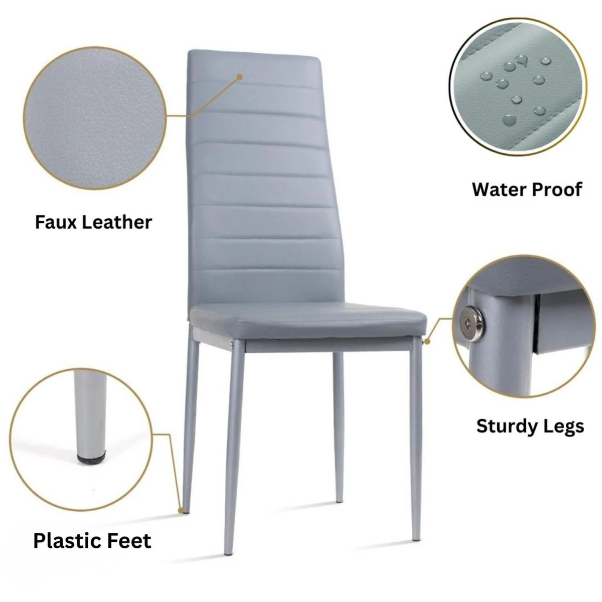 Round Glass Dining Table Set With 4 grey faux leather Chairs Dining Room Furniture - Neutral – image 3