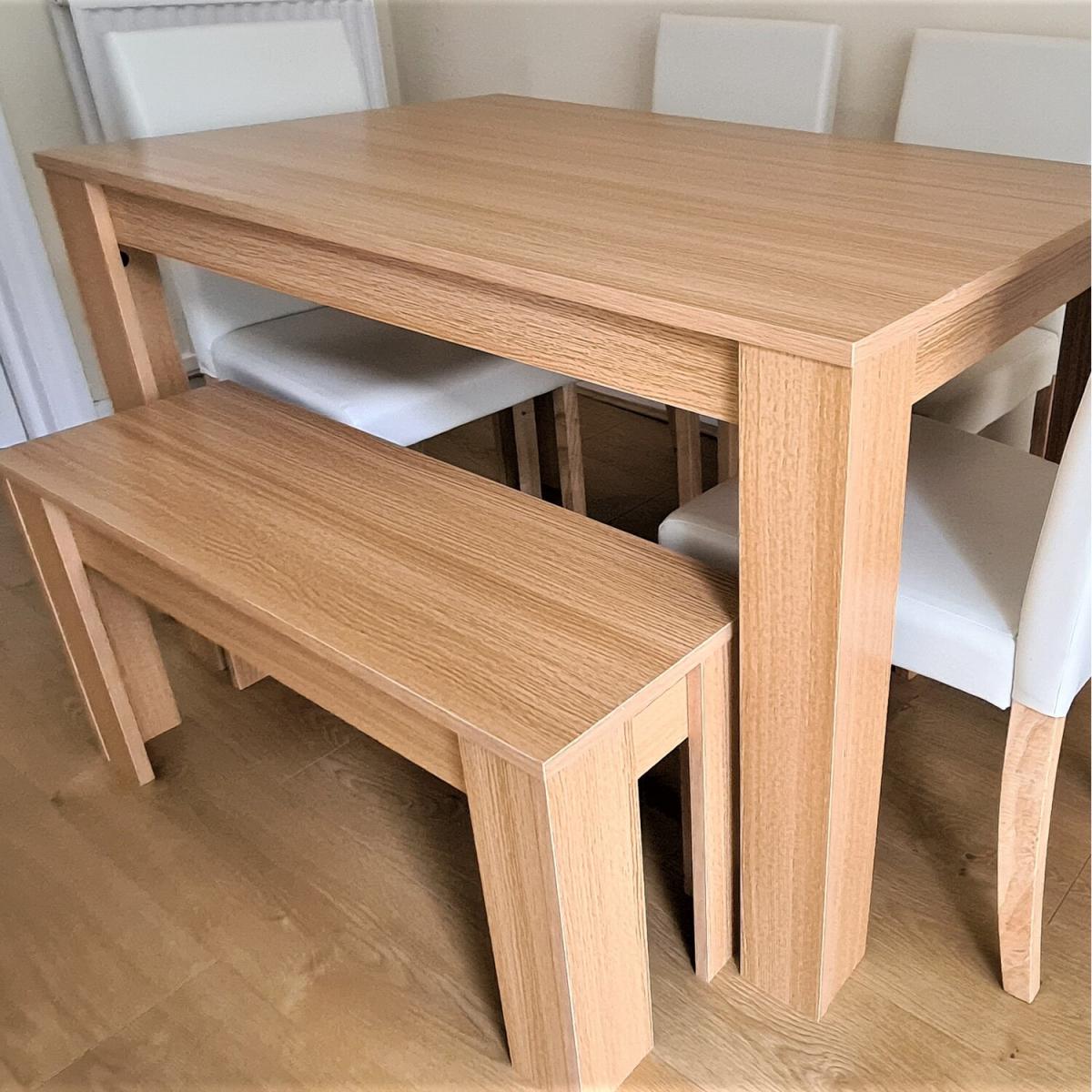 Modern Wooden Oak Dining Table with Chairs and Bench - Cream – image 2