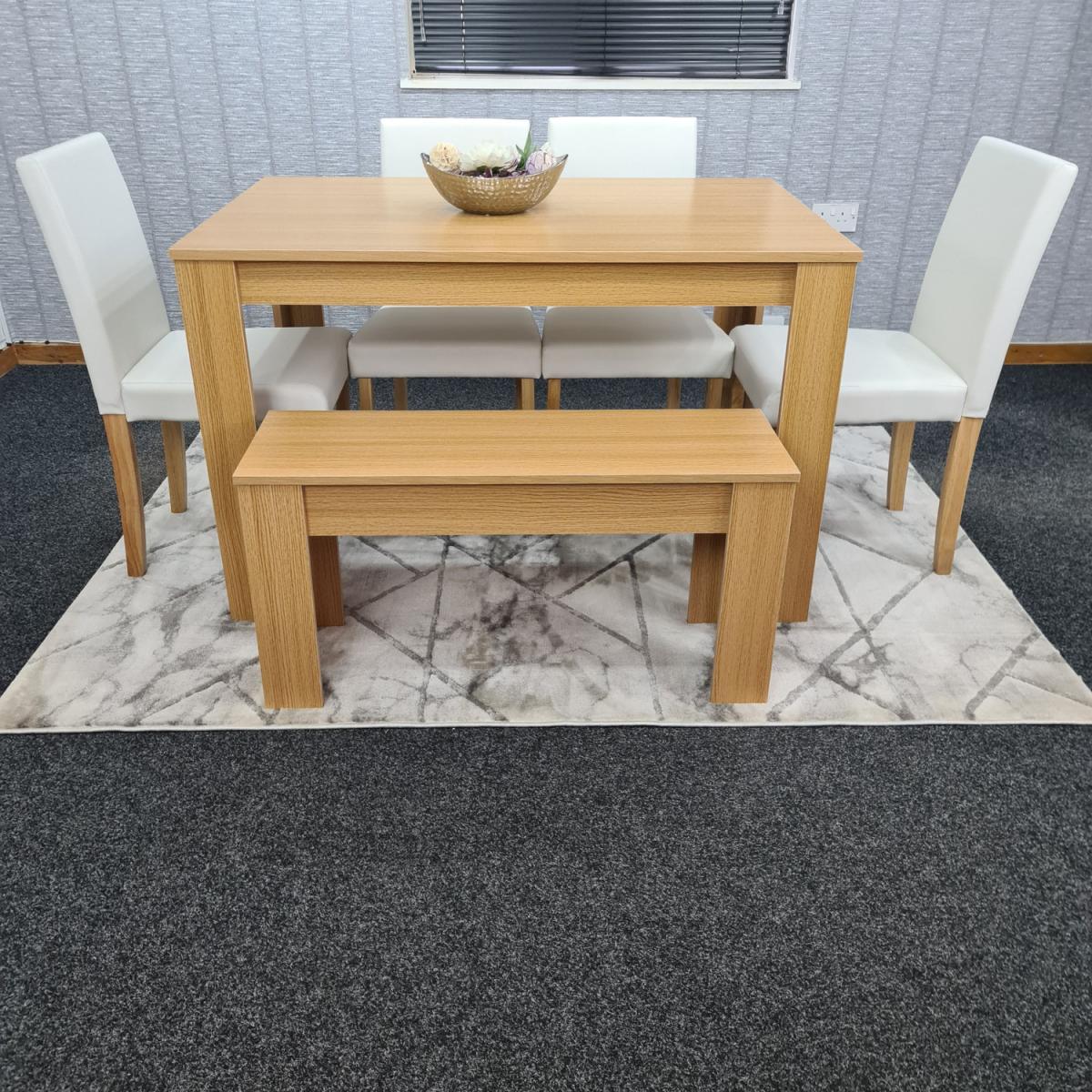 Modern Wooden Oak Dining Table with Chairs and Bench - Cream – image 6